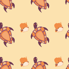 seamless pattern beige beach with sea turtle and shell