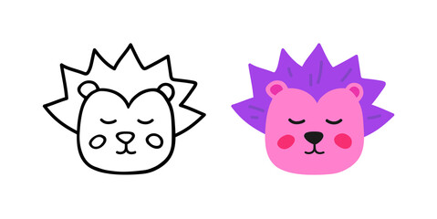 Cute head hedgehog. Children's drawing. Hand drawn vector illustration.