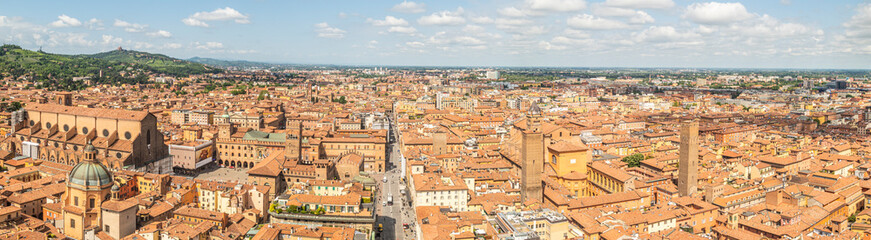 Fototapeta premium Aerial view of Bologna with the beautiful Maggiore Square and the tower