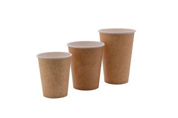 Disposable white paper cups, isolated on white background. Takeaway drinks