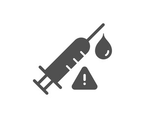 Vaccine attention simple icon. Vaccination syringe warning sign. Jab symbol. Classic flat style. Quality design element. Simple vaccine attention icon. Vector