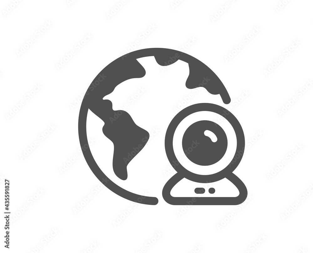 Poster video conference simple icon. virtual presentation sign. web camera symbol. classic flat style. qual