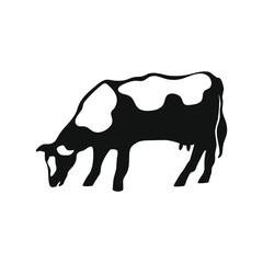 Silhouette of a cow. Spotted black and white cow isolated on white background.
