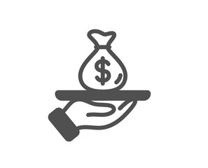 Loan simple icon. Business mortgage sign. Money bag on plate symbol. Classic flat style. Quality design element. Simple loan icon. Vector