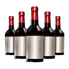 Dark glass red wine bottles with blank labels isolated on white background. Realistic illustration. Vector mock-up