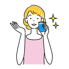 Fototapeta premium 熱中症対策 水分補給をしている可愛い女性 イラスト シンプル ベクター