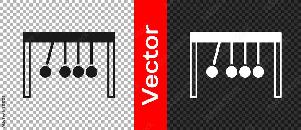 Poster black pendulum icon isolated on transparent background. newtons cradle. vector