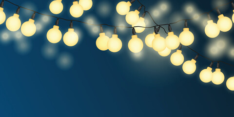 String lights illustration on a night background - Festive celebration, party, birthday design