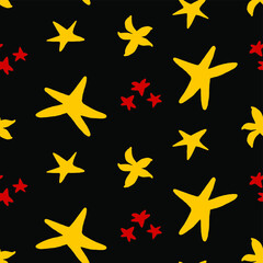 Obraz premium Abstract Hand Drawing Sea Stars Seamless Vector Pattern Isolated Background