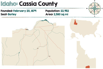 Large and detailed map of Cassia county in Idaho, USA.