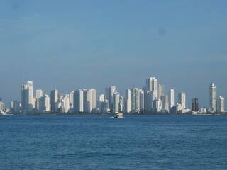 Fototapeta premium Cartagena Skyscrapers in Colombia, view from Tierra Bomba Island