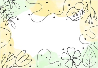Minimal floral background with hand drawn simple outline flowers and leaves. Abstract romantical banner template. Congratulations  vector concept