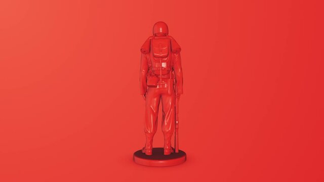 Miniature toy soldiers on a red background. 3d render.