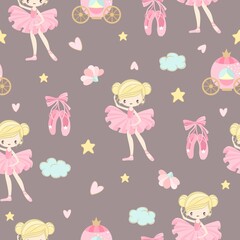 
Seamless pattern with a Little Ballerina on a beautiful background.Vector illustration in a simple style.