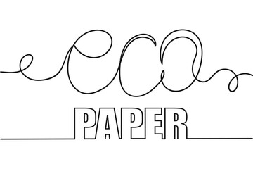 Continuous one line of text eco paper in silhouette. Linear stylized.Minimalist.