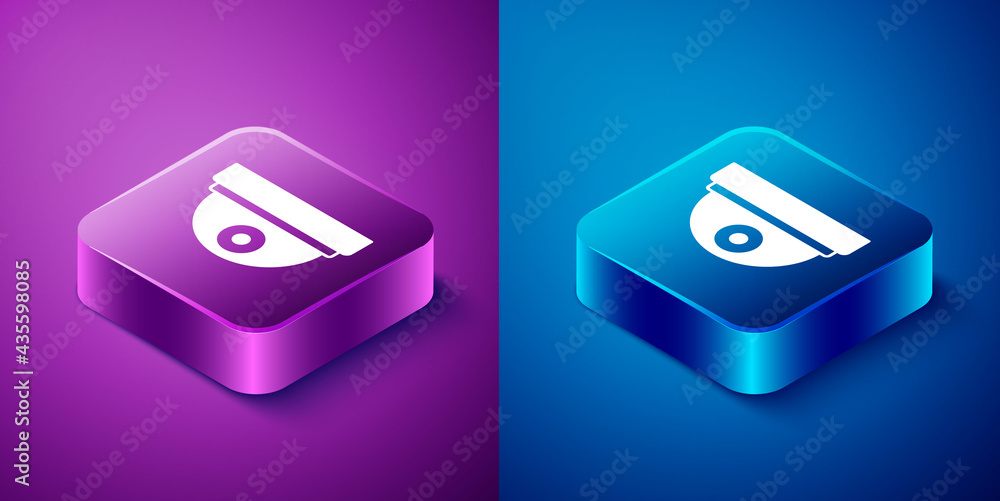 Poster isometric motion sensor icon isolated on blue and purple background. square button. vector