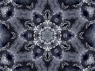 Dark monochrome hexagonal symmetrical mandala background