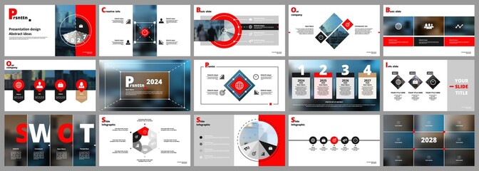 Abstract white, red slides. Brochure cover design. Fancy info banner frame. Creative set of infographic elements. Urban. Title sheet model set. Modern vector. Presentation templates, corporate.