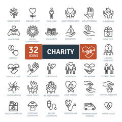 Charity Icons Pack. Thin line icons set. Flat icon collection set. Simple vector icons