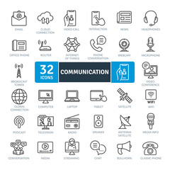 Communication Icons Pack. Thin line icons set. Flat icon collection set. Simple vector icons