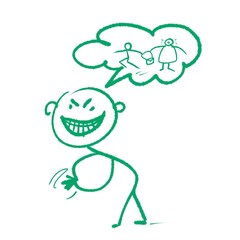 Disegno semplice fumetto un criminale che sta immaginando il prossimo furto