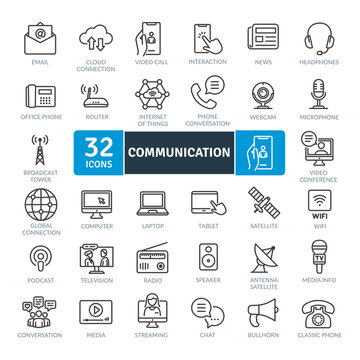 Communication Icons Pack. Thin Line Icons Set. Flat Icon Collection Set. Simple Vector Icons