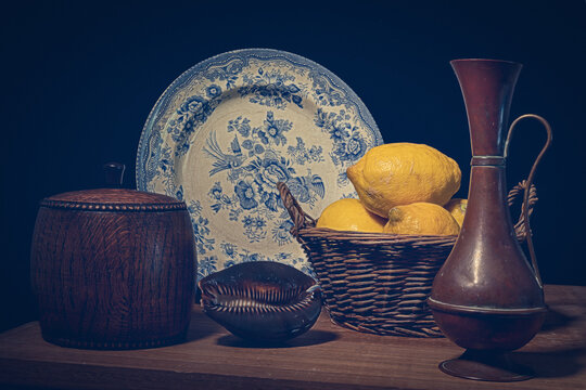 still life with lemons in a dutch master style