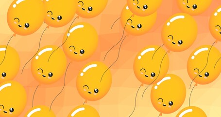 Composition of multiple yellow balloons with faces on yellow background