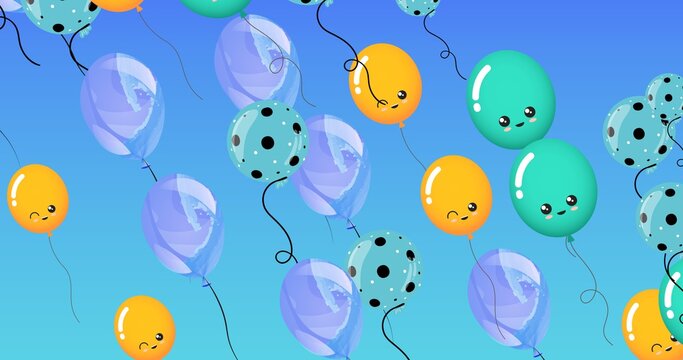 Composition of multiple blue and yellow balloons on blue background