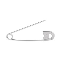 Open metal safety pin. An unbuttoned silver pin. Realistic vector illustration isolated on white background.