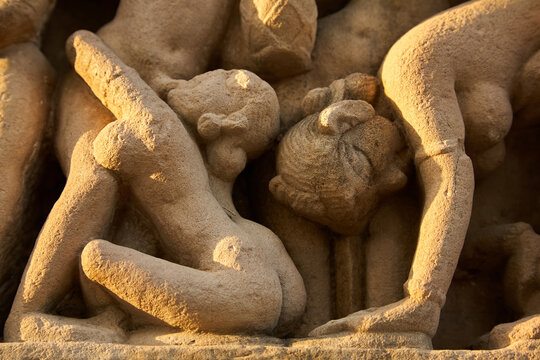 Erotic scenes from the temple frieze in Khajuraho/India.Reproduction is the production of new, independent offspring of a living being. The union here is not primarily a physical act, but a spiritual 