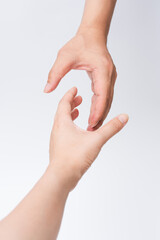 Close up of handshake on white background