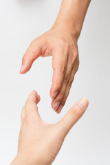 Close up of handshake on white background