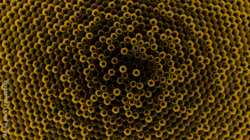 Aufkleber black-orange abstract background of volumetric bulges in the form of hexagons. desktop wallpaper. re