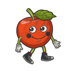 Cartoon apple color line art sketch engraving vector illustration. T-shirt apparel print design. Scratch board imitation. Black and white hand drawn image.