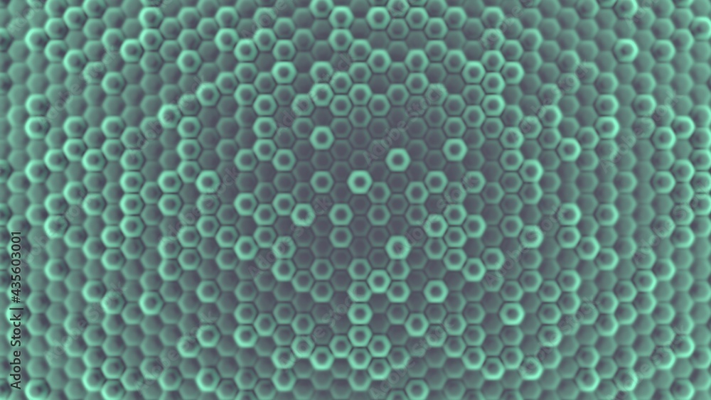Fototapete mint gray abstract background of volumetric bulges in the form of hexagons. desktop wallpaper. rende