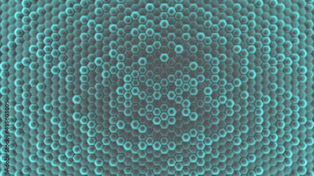 Fototapete mint gray abstract background of volumetric bulges in the form of hexagons. desktop wallpaper. rende