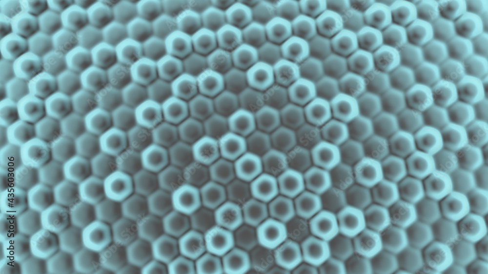 Poster mint gray abstract background of volumetric bulges in the form of hexagons. desktop wallpaper. rende