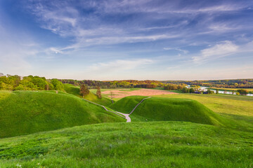 Lithuanian historic capital Kernave, green landscape of Kernave mounds