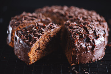 Chocolate cake with chocolate chunks