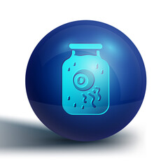Blue Eye in a jar icon isolated on white background. Happy Halloween party. Blue circle button. Vector