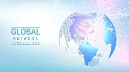 Fotobehang Business global network connection. World map point and line composition concept of global business. Global internet technology. Big data visualization. Vector illustration. © TechSolution