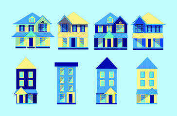 vector houses in blue color