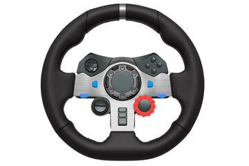Realistic leather steering wheel isolated on a white background.