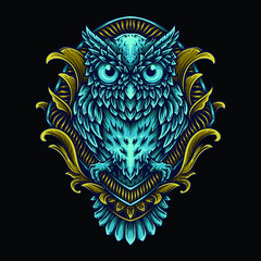 artwork illustration and t shirt design owl engraving ornament