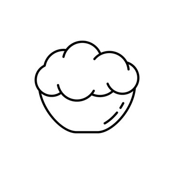 Yeast dough in bowl. Linear icon of raw risen dough for baking. Black simple illustration. Contour isolated vector pictogram on white background