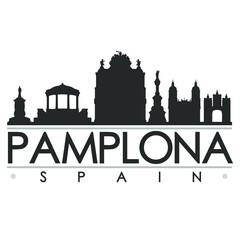 Fototapeta premium Pamplona, Navarre, Spain Skyline Silhouette Design. Clip Art City Vector Art Famous Buildings Scene Illustration.