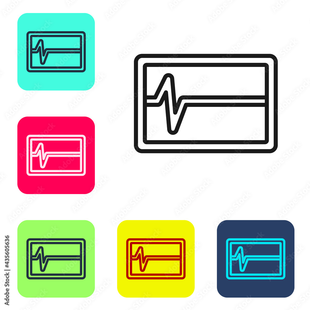 Poster black line beat dead in monitor icon isolated on white background. ecg showing death. set icons in c