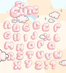 Bubble pink font set. Kids letters illustration