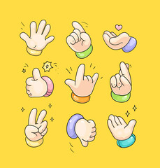 Fototapeta premium Cartoon hands gestures set. Vector color illustration 